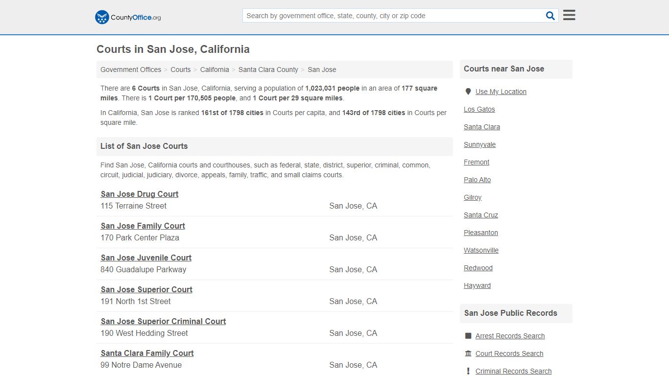 Courts - San Jose, CA (Court Records & Calendars) - County Office